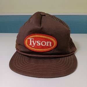 Vintage Tyson Chicken Hat Leather Strap Back High Crown Rope Made In USA